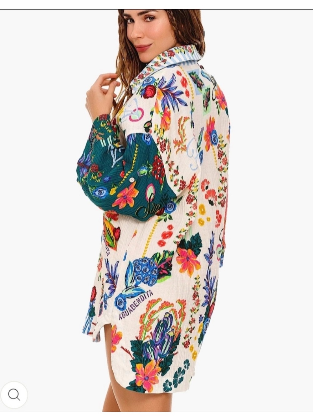 NWT Agua Bendita Chrissy Citrus Long Sleeve Cotton Cover-Up Tunic - Picture 6 of 9